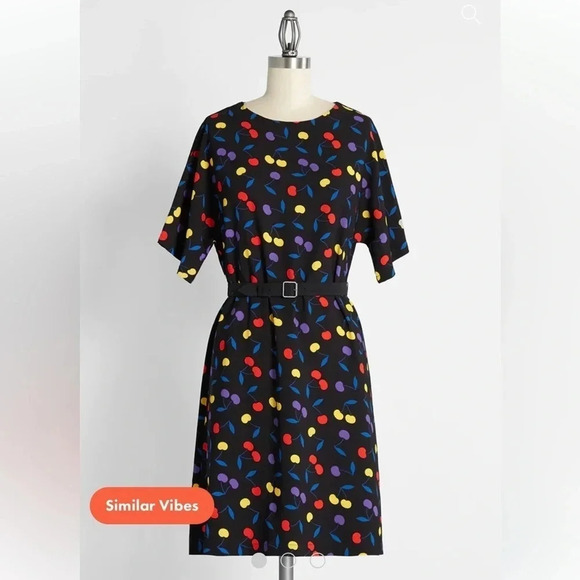 New ModCloth Just a Little Something Belted Shift Dress Cherries Size Small NWT - Picture 9 of 9